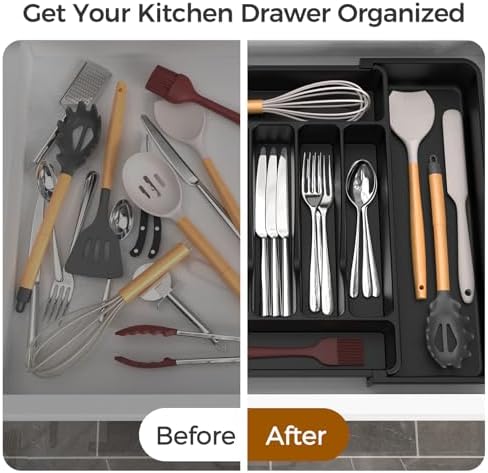 ukeetap Extra Large Expandable Silverware Organizer, Flatware Tray, Black - Image 6