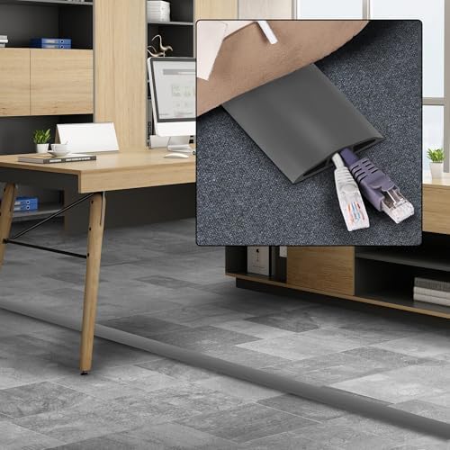 4FT Cord Hider Floor - Grey Floor Cable Hider, Wire Covers for Cords Prevent Cable Trips, Floor Cord Cover, Power Cable Management Cord Protector, Cable Cover Channel 0.6" (W) x 0.31" (H) - Image 6