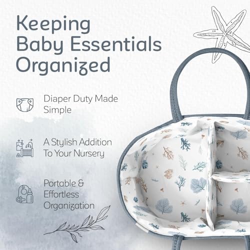KiddyCare Diaper Caddy Organizer for Baby Nursery Basket with Handle Lid | Nursing bag with Changing Table Organizer Cart | Newborn Caddy | Blue PTRN X-Large - Image 6
