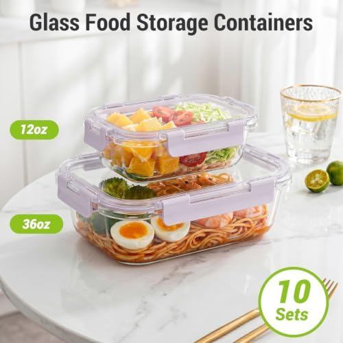 10 Sets 36 oz & 12 oz Glass Food Storage Containers with lids, Purple - Image 2