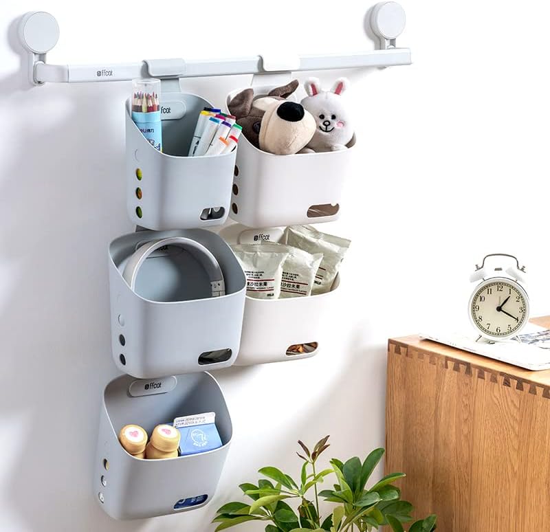 LeleCAT Plastic Hanging Basket Kitchen Storage organizer, Basket with Detachable hook, Hang it behind a door or on a railing, Over the Cabinet Door (Grey, Large-2 Pack) - Image 3