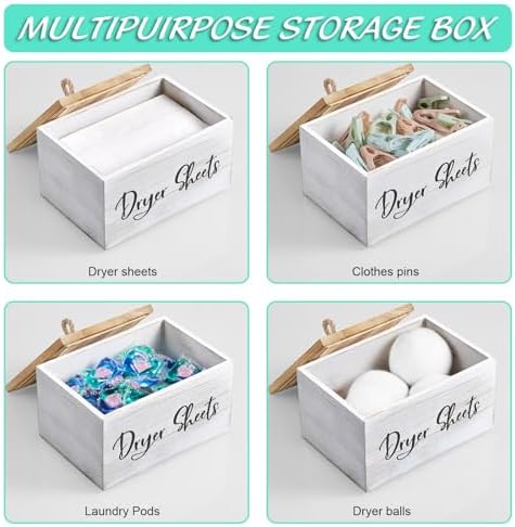 Bivvclaz Dryer Sheet Holder, White Washed Wood Laundry Sheets Container, Laundry Room Organization and Storage for Farmhouse Laundry Room Decor and Accessories, Fabric Sheet Holder - Image 4