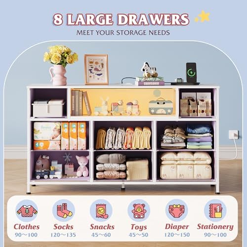 WLIVE LED Dresser TV Stand for 55 Inch TV, 8 Fabric Drawers, Purple Dresser - Image 4