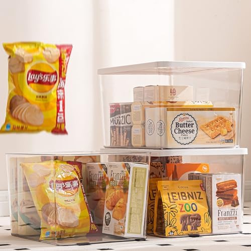 Clear plastic storage bins with LIDS,storage containers for snacks, cosmetics, books, dog food, Storage Organizer for Nursery，Kitchen, Living room,Bedroom, Bathroom, Office (Clear-White Lid, 3XL) by GUMEIGODA