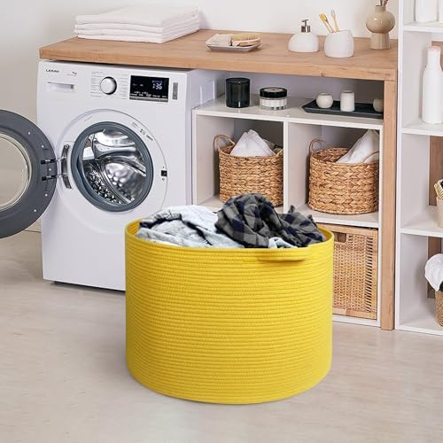 MEGASKET Extra Large Yellow Basket, 22” X 22” X 14” Cotton Rope Yellow Decor for Living Room Bedroom, Woven Basket for Blanket, Laundry, Towel, Shoe, Baby Nursery Toy Organizer, Room Decor Storage Bin - Image 7