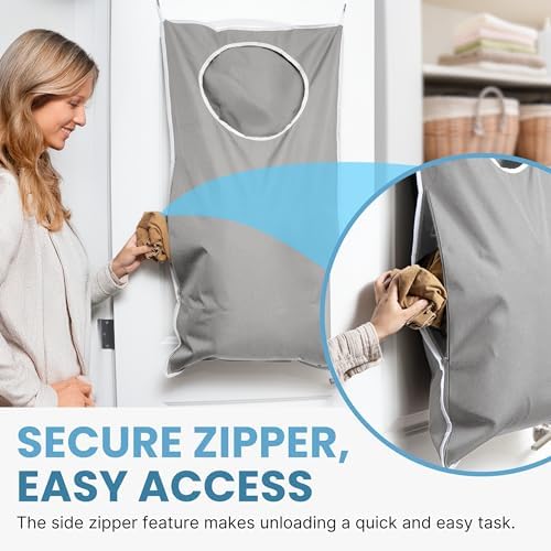 Hanging Laundry Hamper Bag XL 40x22", Space Saving over the Door Storage Bags, Behind the Door Hampers for Dirty Clothes & Wall Mounted Basket for Bathroom - Image 3