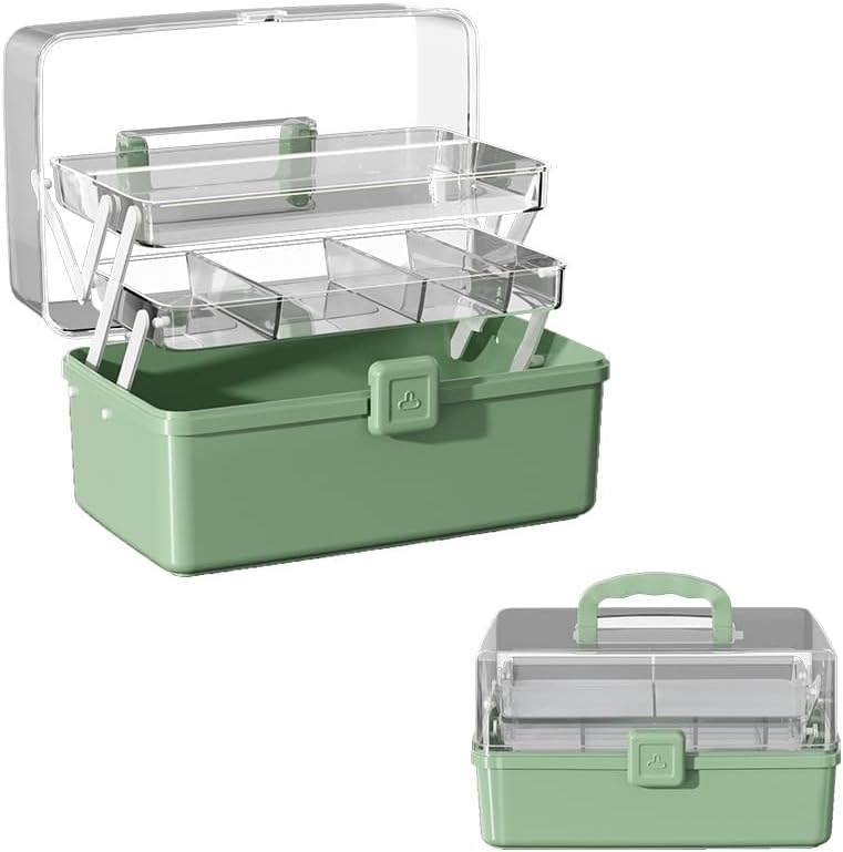 Large 3-Layer Craft Storage Box with Handle, Green by Unknown