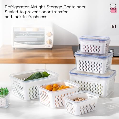 3 Pack Fruit Storage Containers for Fridge with Removable Colander – Airtight Produce Storage Containers with Lids, BPA-Free Berry Keeper for Vegetables, Lettuce & Meal Prep (29oz+59oz+112oz) - Image 5