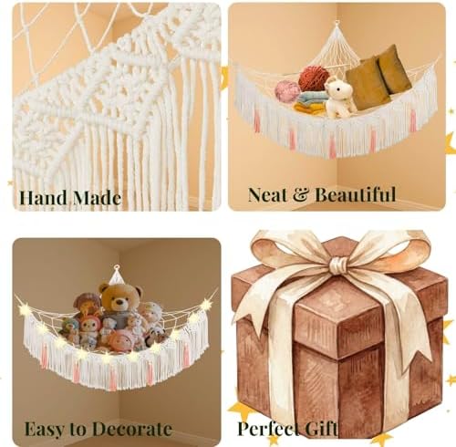 Stuffed Animal Hammock Corner, Plushie Net for Stuffed Animals, Macrame - Image 5