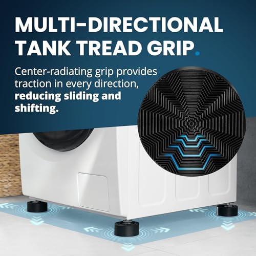 Anti Vibration Pads for Washing Machine with Tank Tread Grip - 4 Pack + Level - Fits Most Round Feet up to 1.75” - Stops Washer Dryer from Moving - Rubber Antivibration Stabilizer for Leveling Washer - Image 3
