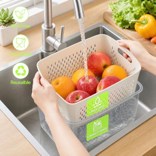 SZHLUX 5 PCS Fruit Storage Containers for Fridge with Removable Colander - Image 2