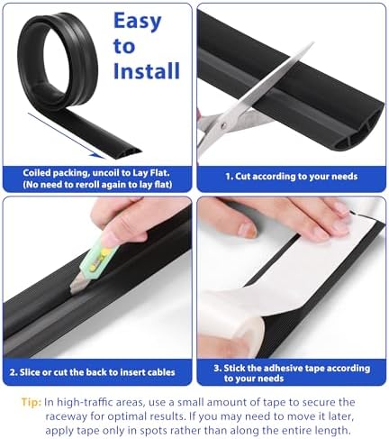ZhiYo 4ft Floor Cord Cover, Cable Cavity 0.6" W x 0.32" H, Black - Image 6