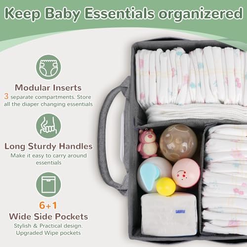 Volnamal Diaper Caddy with Wipe Dispenser One-Handed Access, Grey - Image 4