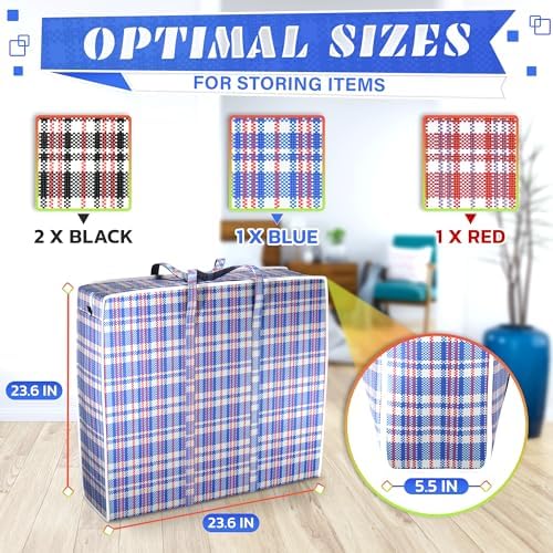 Checkered Laundry Bag Set of 4, 13 Gal Capacity, Foldable Design - Image 2