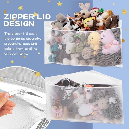 Large Corner Stuffed Animal Storage, White Wall Hammock Toy Net, Gift - Image 2
