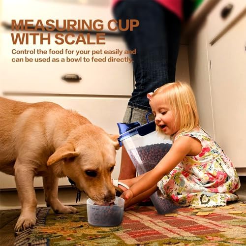 TIOVERY Dog Food Storage Container, 5-7 Lbs Airtight Pet Food Container, Cat Food Container Dispenser with Portable Handle, Pouring Spout and 4 Seal Buckles for Dogs Cats 2 Pack Blue - Image 2