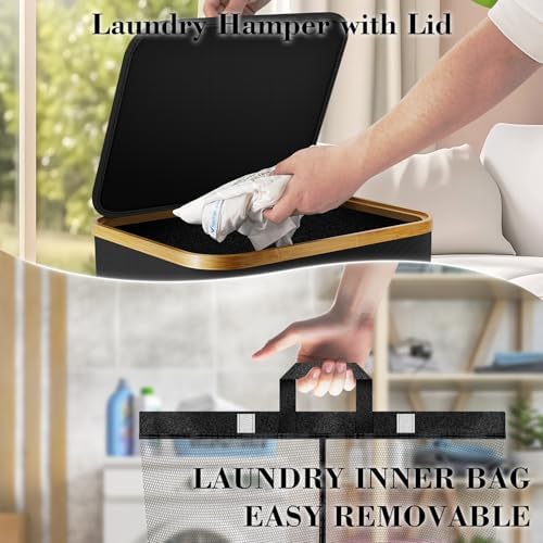 Laundry Hamper with Wheels, 110L Rolling Laundry Basket with Lid - Image 5