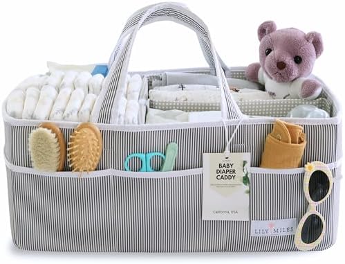 Lily Miles Baby Diaper Caddy - Organizer Tote Bag for Infant Boy or Girl - Baby Shower Basket - Nursery Must Haves - Registry Favorites - Newborn Caddie Car - Gray/Gray, Extra Large by LilyMiles