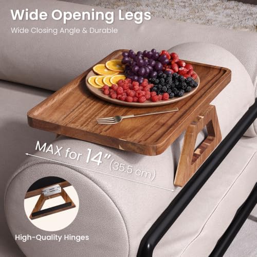 Acacia Wood Couch Arm Tray，Folding Sofa Armrest Table - Image 2