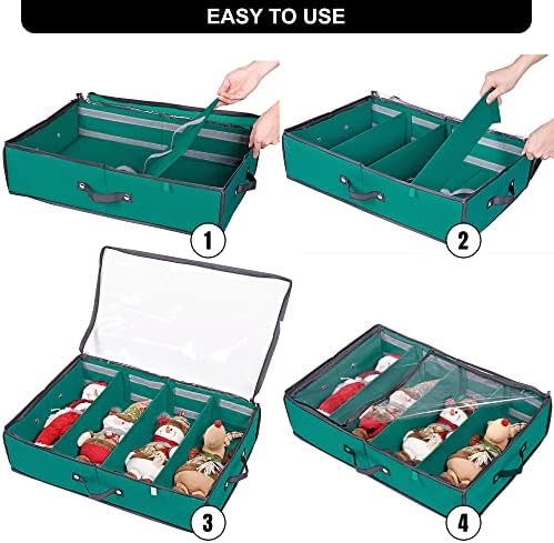 ProPik 2 Pack Christmas Figures Storage Box | Each Holds 4 Holiday Figurines up to 16” | Adjustable Nutcracker Decor Ornament Storage Container | Xmas Decorations Accessories Boxes (Green) - Image 3