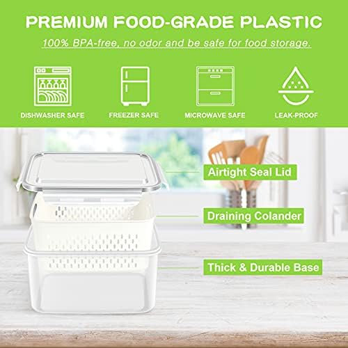 TBMax Fruit Storage Containers for Fridge Organizers and Storage, 4 Pack Large Produce Saver with Airtight Lid & Colander for Berry Lettuce Salad Vegetable Storage, Refrigerator Organizers - Image 4