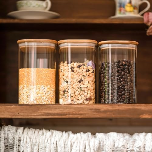 Liuruiyu 6 Pack Glass Food Storage Jars 37 oz,Glass Storage Containers Clear Glass Food Canister with Bamboo Lid Airtight For Serving Tea, Coffee, Flour, Sugar, Candy, Cookie, Spice and More (Square) - Image 4
