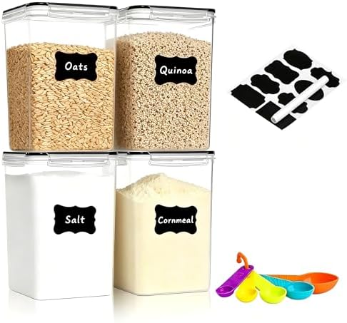 4pc 6.5L Large Airtight Plastic Canisters with Lids, Cups & Labels by stusgo