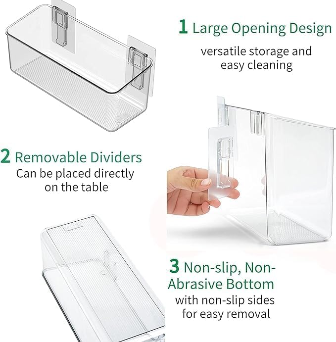 vacane 2-Pack Adhesive Cabinet Door Organizer, Transparent Plastic Storage Bins for Kitchen Bathroom Office, No Drill Hanging Basket, Space Saving Removable Holder-S - Image 6