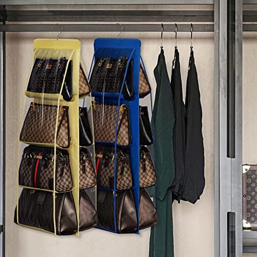 Lirex Handbag Hanging Purse Organizer for Closet, 8 Pocket Handbag Storage Organizer Hanger Oxford Cloth Closet Organizer for Family Closet Bedroom, Foldable and Universal Fit, Blue - Image 2