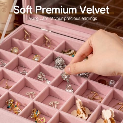 Frebeauty 35 Grid Earring Organizer,Velvet Jewelry Tray with Clear Lid - Image 4