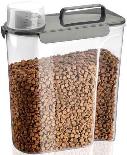 TIOVERY Dog Food Storage Container, 10 Lbs Airtight Pet Food Containers, Cat Food Container Dispenser Bin with Pouring Spout, Portable Handle & Measuring Cup for Dog Treats, Cat Kibble, Bird Feed Grey by TIOVERY