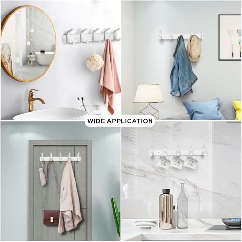Coat Rack Wall Mounted,5 Coat Hooks for Hanging Coats,Heavy Duty Metal Double Hook Rack Hook Rail,Coat Rack with Hooks,Wall Mount Coat Hanger for Hat Towel Purse Robes,2Pack (White, 5 Hooks) - Image 4