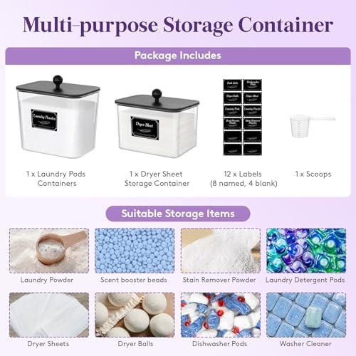 Lifewit Laundry Pods Container with Lid, 0.53+0.7gal, Black, 2 Pcs - Image 3
