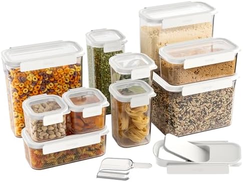 Bentgo Pantry - 22-Piece Airtight Food Storage Containers, Clear and Stackable Kitchen and Pantry Organization Set, Locking Lids for Freshness, Bonus Cereal Lid & Scoop, BPA-Free Plastic (Snow) by Bentgo