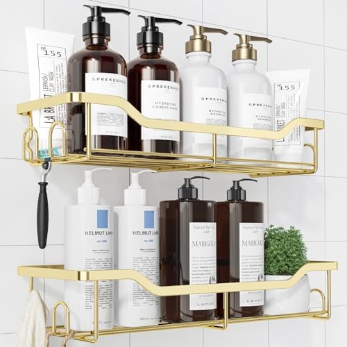 Kitsure Shower Caddy, Adhesive Shower Organizer, Large, Gold by Kitsure