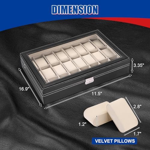 NYXOVA 24 Slots Watch Box, PU Leather Watch Display Case - Image 2