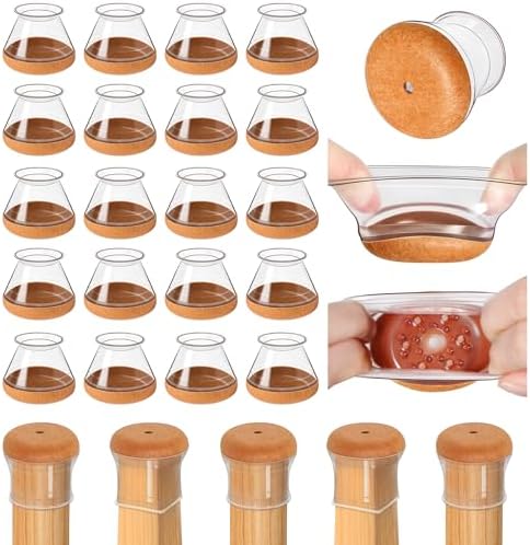 OCONDA 20 Pcs Chair Leg Floor Protectors for Hardwood Floors, Clear Rubber Furniture Sliders with Felt, Silicone Furniture Leg Caps Covers (Fit Round Diameter:12/16" to 1-3/16") by OCONDA
