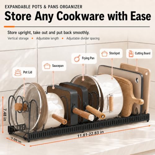 Pots and Pans Organizer Rack,Expandable Pot Lid Holder for Kitchen Cabinet - Image 4