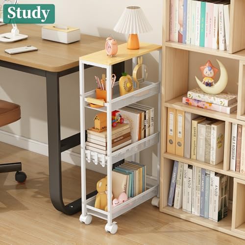 4-Tier Slim Utility Rolling Laundry Cart with Wheels, White - Image 7