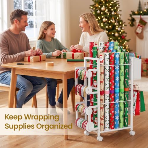 Lewondr Wrapping Paper Organizer Storage, Rolling Gift Wrap Storage Stand - Image 5
