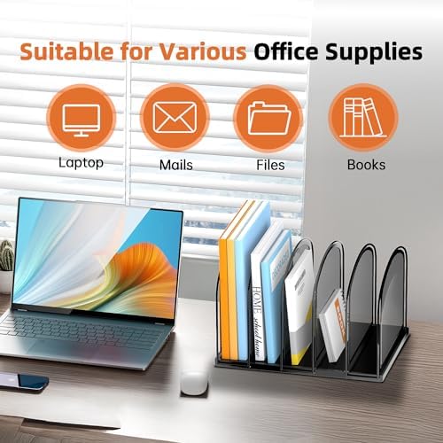 SUPEASY 5-Section Vertical File Organizer, Mesh Desk Organizer, Black - Image 6
