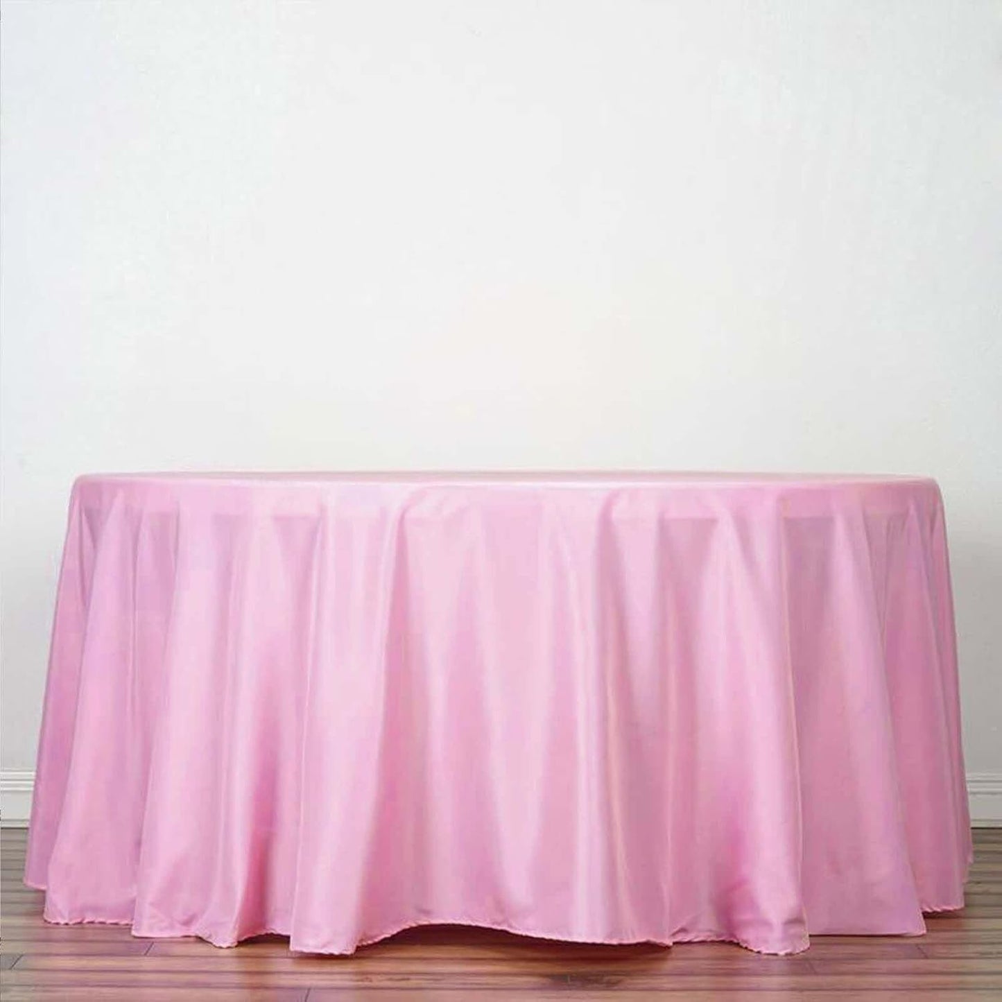 Efavormart Round Tablecloth, 132 Inch Stain & Wrinkle Resistant Washable Table Cloth, Decorative Polyester Fabric Table Cover for Banquet, Wedding, Dining- Pink
