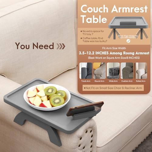 SINWANT Couch Armrest Table with 360° Rotated Phone Holder,Gray Bamboo - Image 3