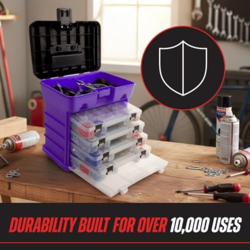 Storage and Tool Box-Durable Organizer Utility Box-4 Drawers with 19 Compartments Each for Hardware, Fish Tackle, Beads, and More by Stalwart (Purple) - Image 2