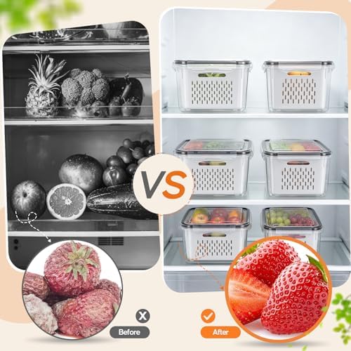JSCARES Fruit Storage Containers for Fridge with Removable Colander, 6 Pack - Image 4