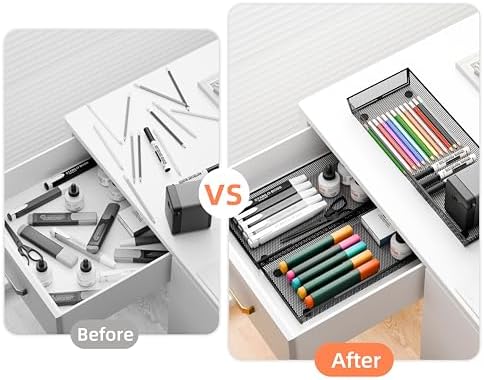 Mesh Tray Silverware Drawer Organizer Utensil Cutlery Tray Office Supplies Organizer for Flatware, Knives,Home,Office, School,Bedroom 15X6'' Black - Image 3