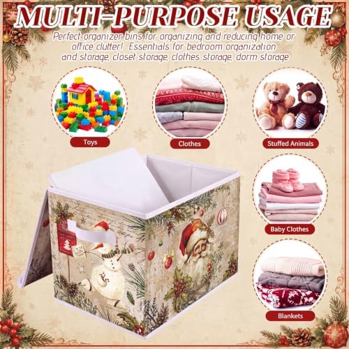 Briwooody Vintage Christmas Storage Bin with Lid and Carrying Handle Retro Santa Claus Foldable Storage Box Large Xmas Decorative Collapsible Container Basket for Organizing Closet Home Bedroom Gift - Image 5