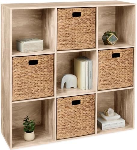 Best Choice Products 9-Cube Storage Organizer, 13.5in Shelf Opening, Bookcase, Display Shelf, Customizable w/ 3 Removable Back Panels – Light Oak by BestChoiceProducts