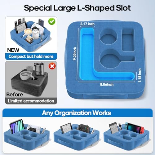 Couch Cup Holder Pillow, Sofa and Bed Caddy for iPad, Kindle, Switch, Game Controller, Remotes, Phones, Small-Sized Cup and Drink Holder for Couch, Bed, Desk, Car, Beach, Bathroom Cup Holder, Blue - Image 3