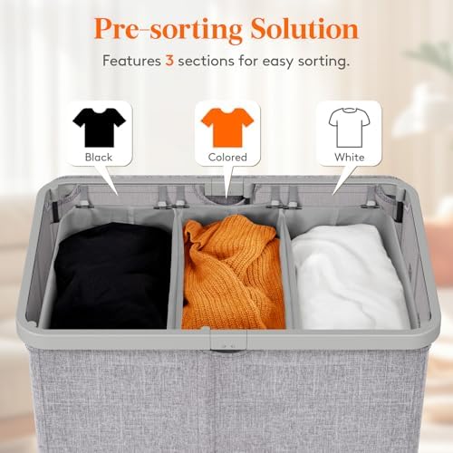 Lifewit 165L Large Laundry Hamper with Lid, Removable Inner Bag, Light Gray - Image 5